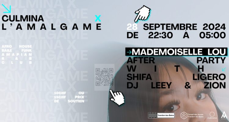 Soirée festive avec concert et DJ set. Une collaboration entre Culmina et L'Amalgame. Un événement pour mettre en avant les artistes issus de minorités avec Mademoiselle Lou, Shifa Ligeiro, Zion et DJ Leey